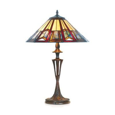 Lampe Tiffany au style art déco avec abat-jour coloré en pâte de verre et socle bronze, parfaite pour illustrer la différence entre lampe tiffany et style tiffany